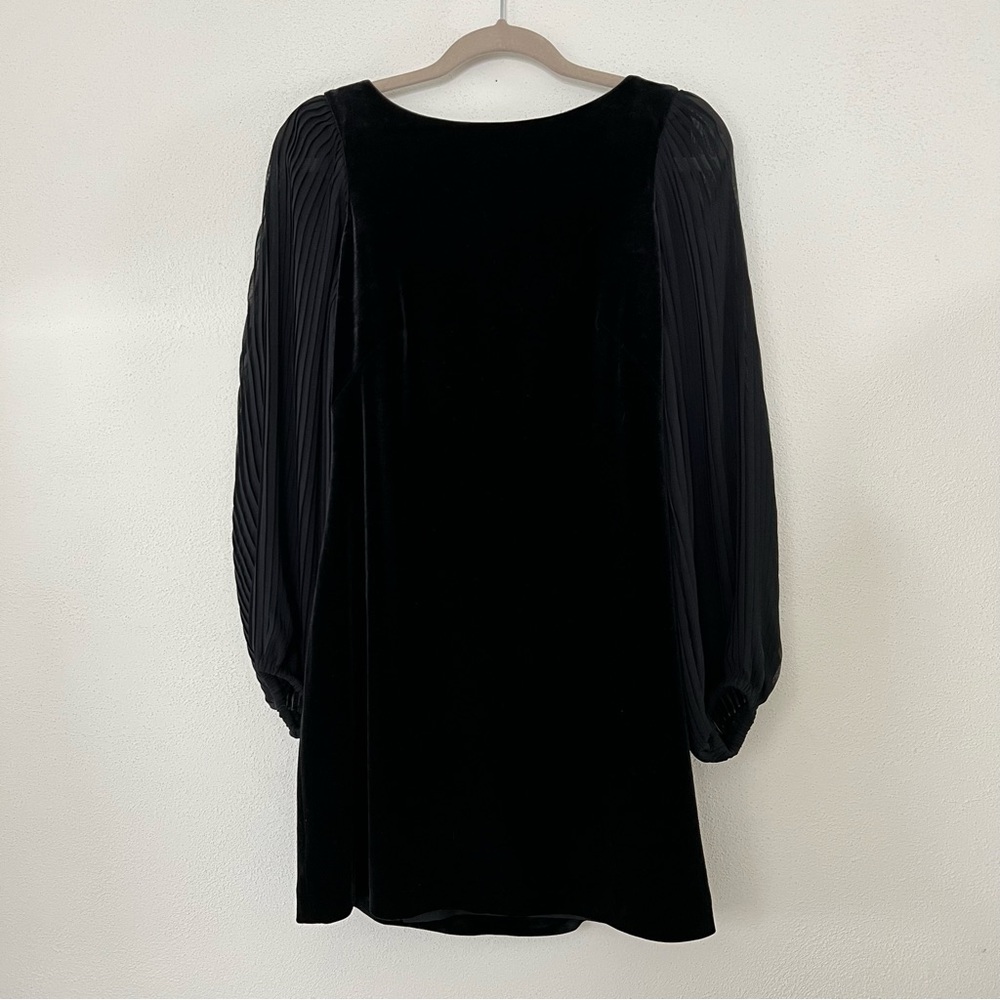 WHBM/ black velvet, sheer puff sleeve cocktail dress